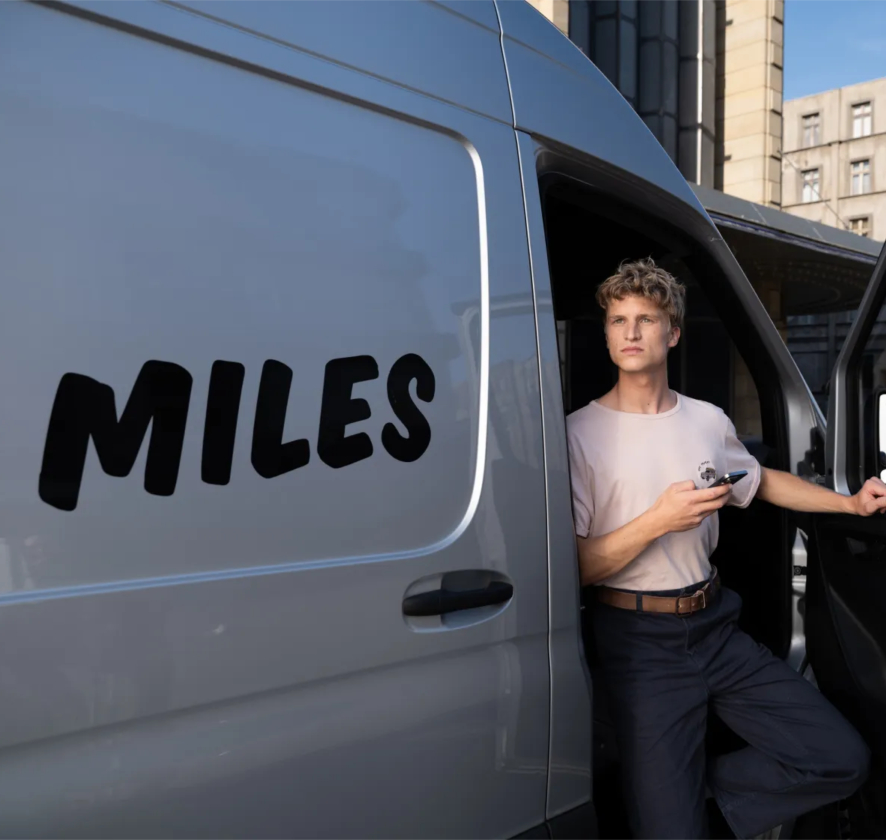 Miles car and person