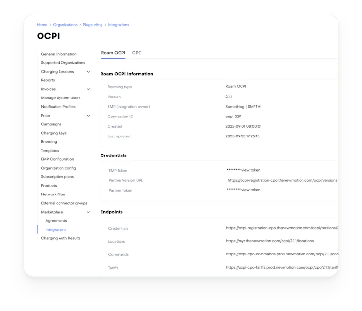 Roam OCPI integration page