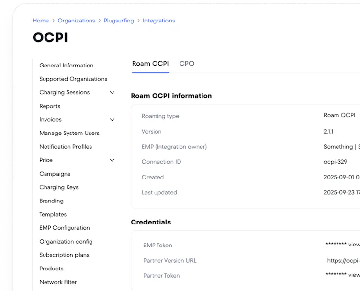 Roam OCPI integration page